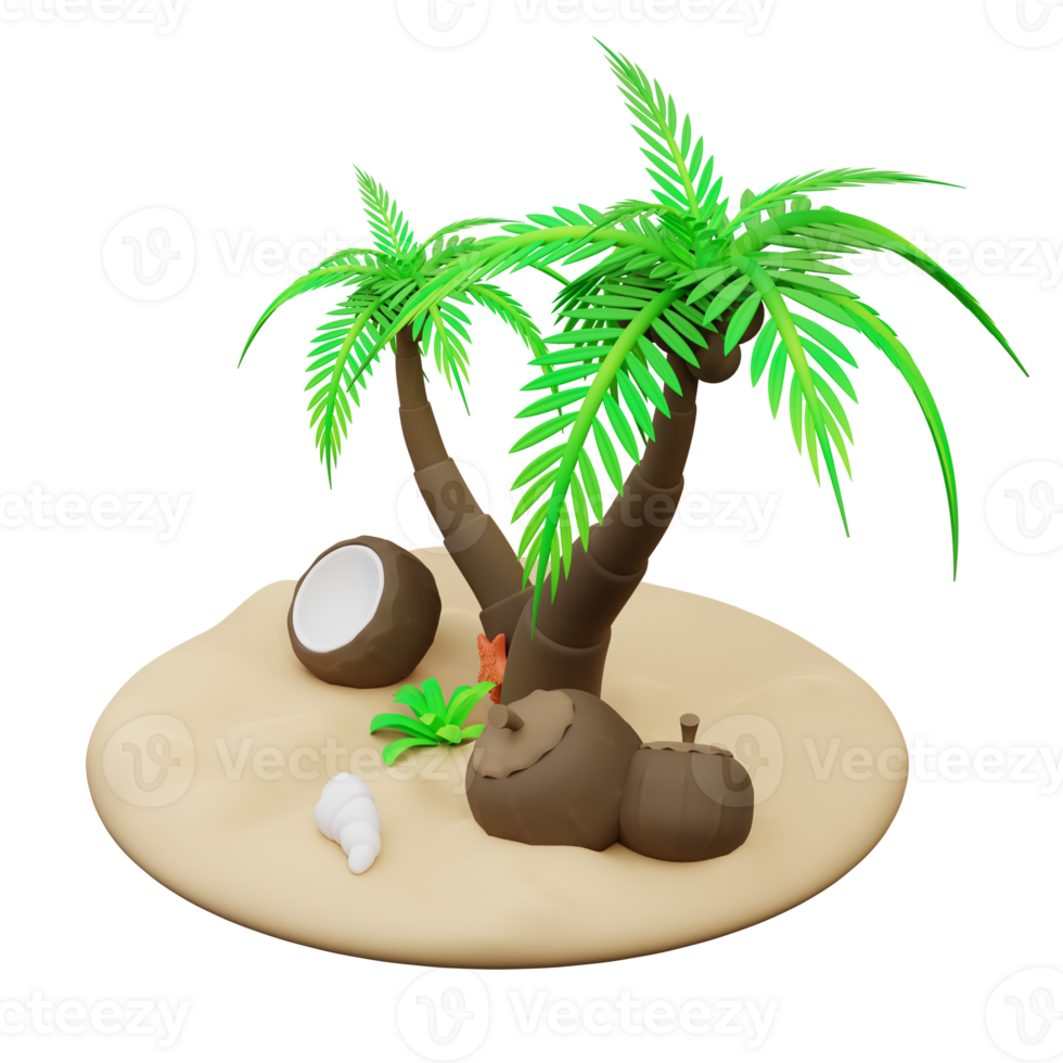 3d illustration de noix de coco des arbres sur le plage png