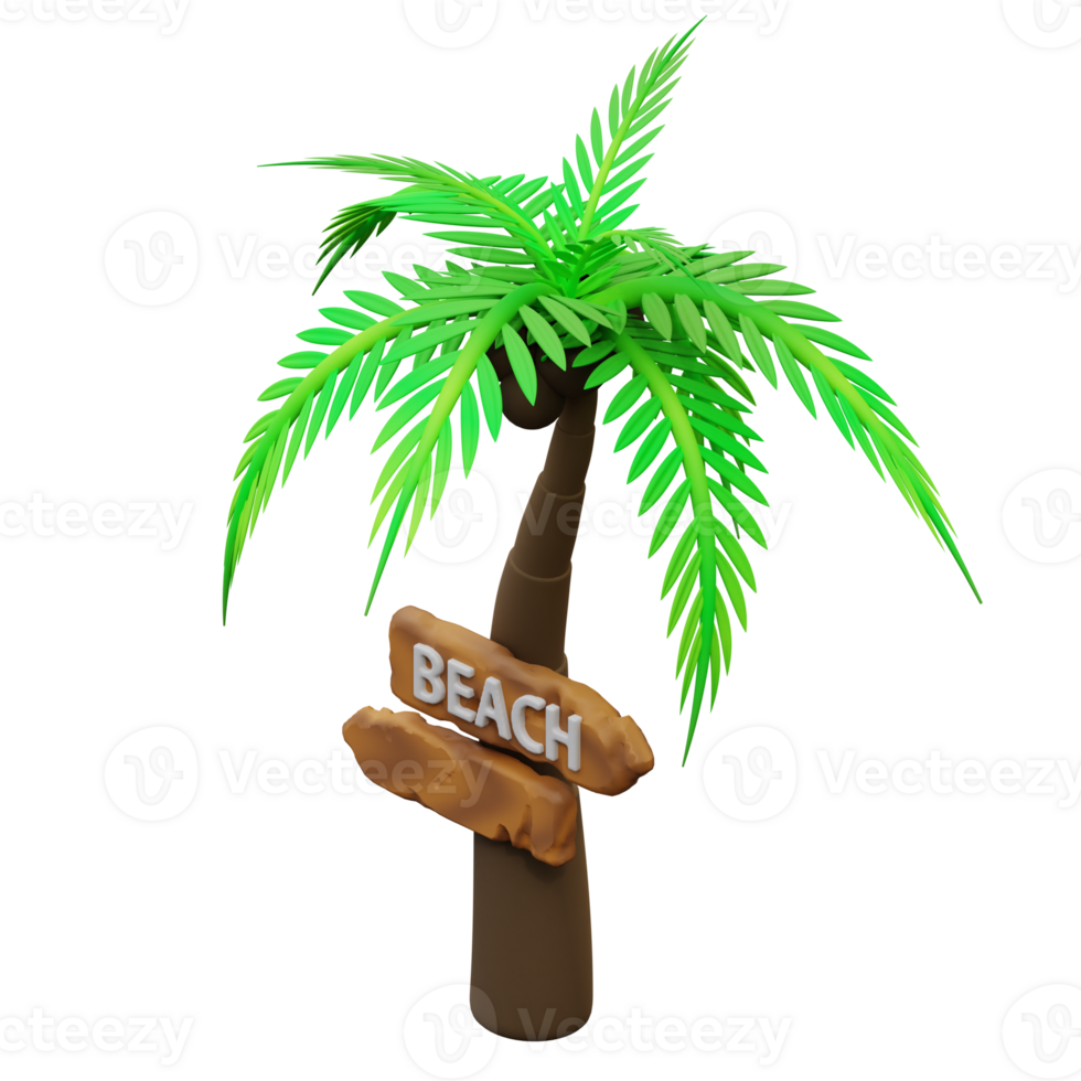 3d illustration de noix de coco des arbres et plage directions png