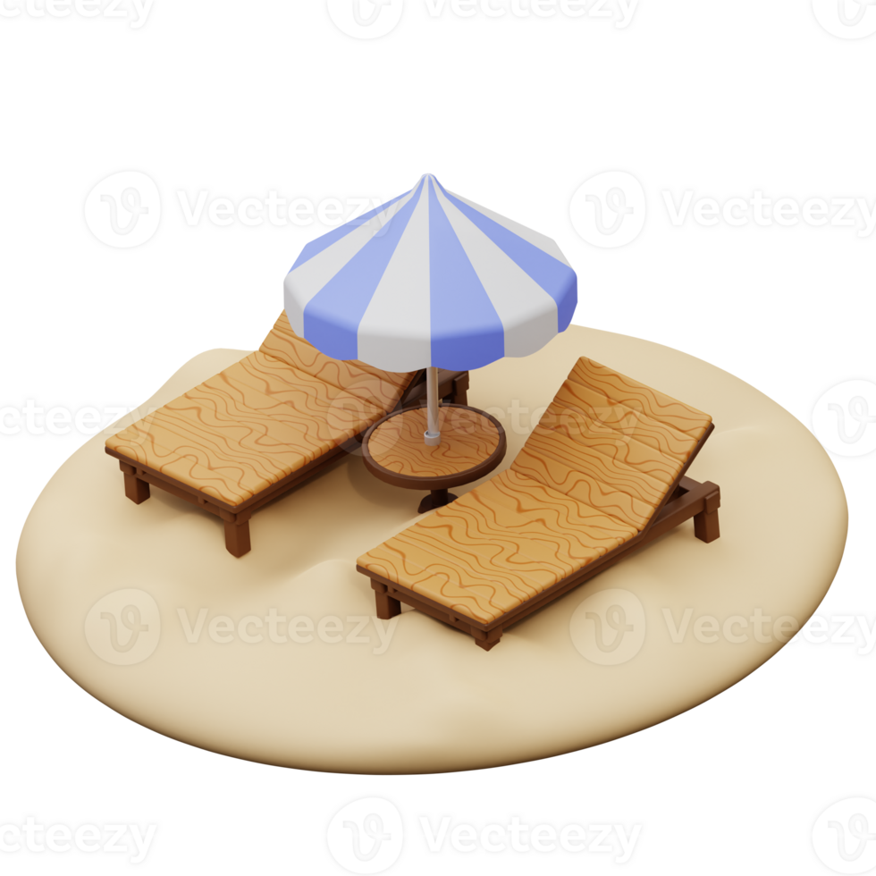 3d illustration of beach chair and umbrella png