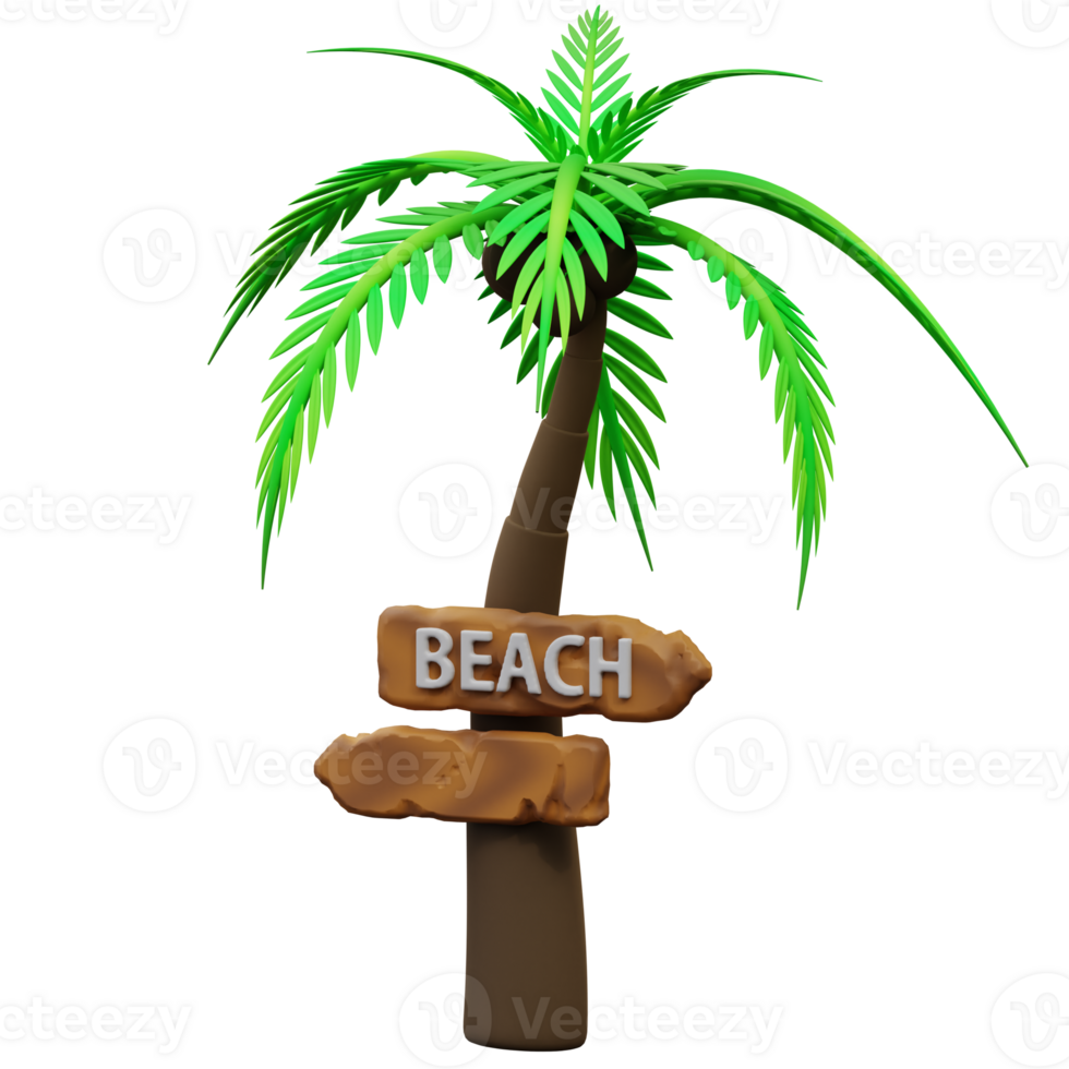 3d illustration of coconut trees and beach directions png