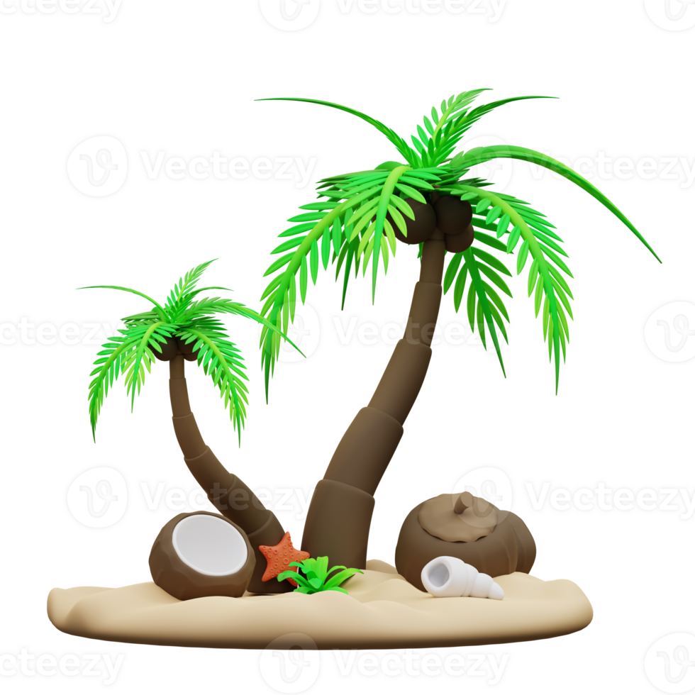 3d Illustration of coconut trees on the beach png