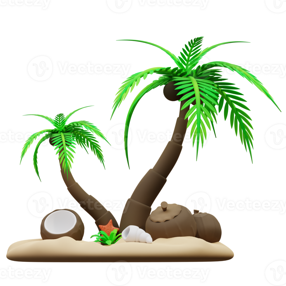 3d Illustration of coconut trees on the beach png