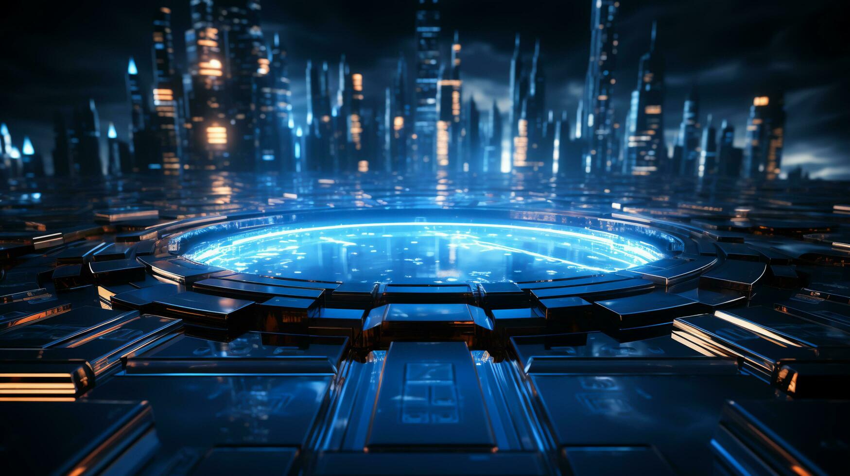Technology Background With Design Neon, Generative Ai photo