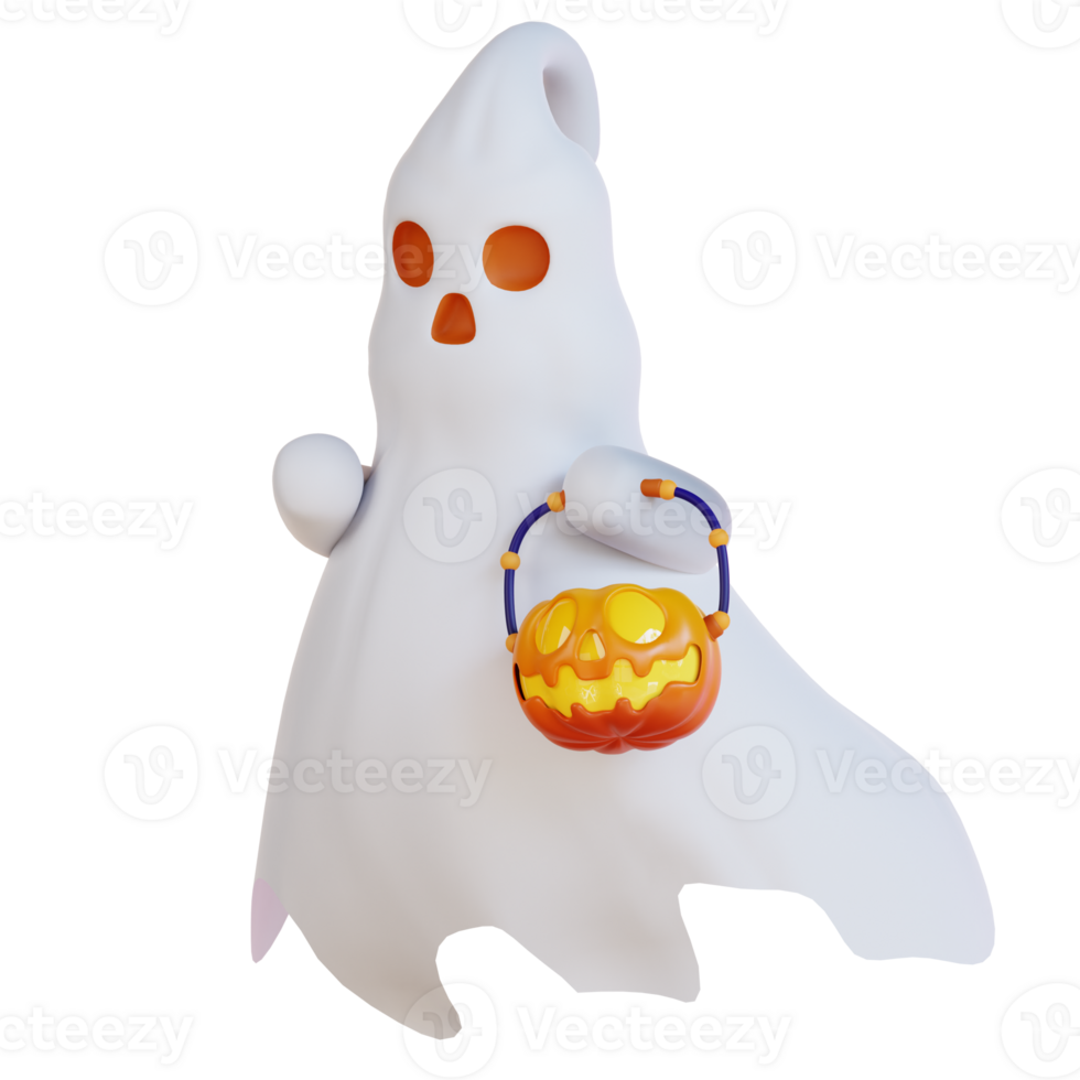 3d illustration of cute ghost and pumpkin png