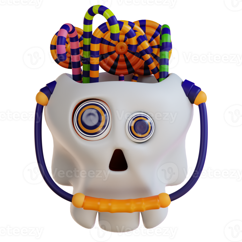 3d illustration of Halloweens skull and candy png