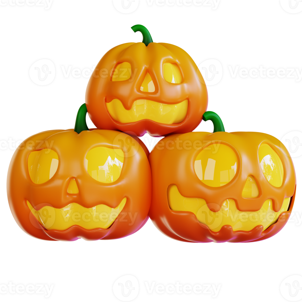 3d illustration of three halloween pumpkins png