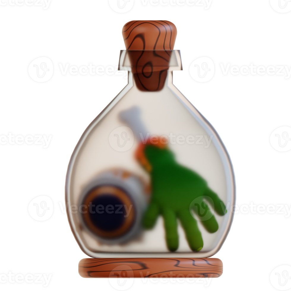 3d illustration of zombie hand and eye in a bottle png