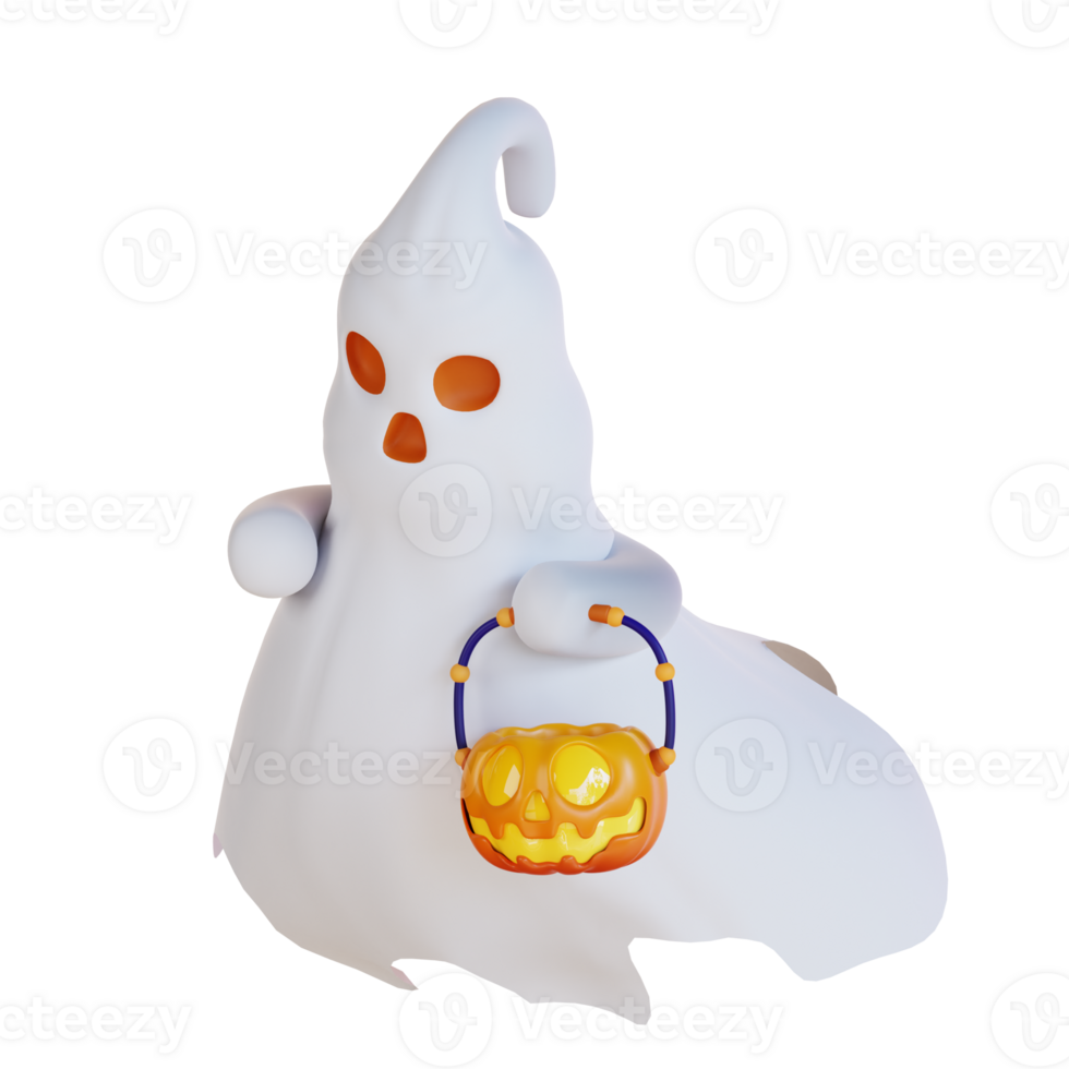 3d illustration of cute ghost and pumpkin png