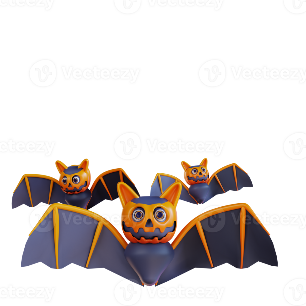 3d illustration of three Halloweens bats png