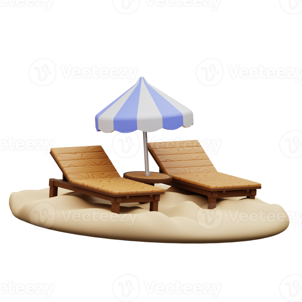 3d illustration of beach chair and umbrella png