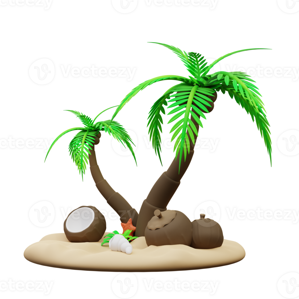 3d Illustration of coconut trees on the beach png