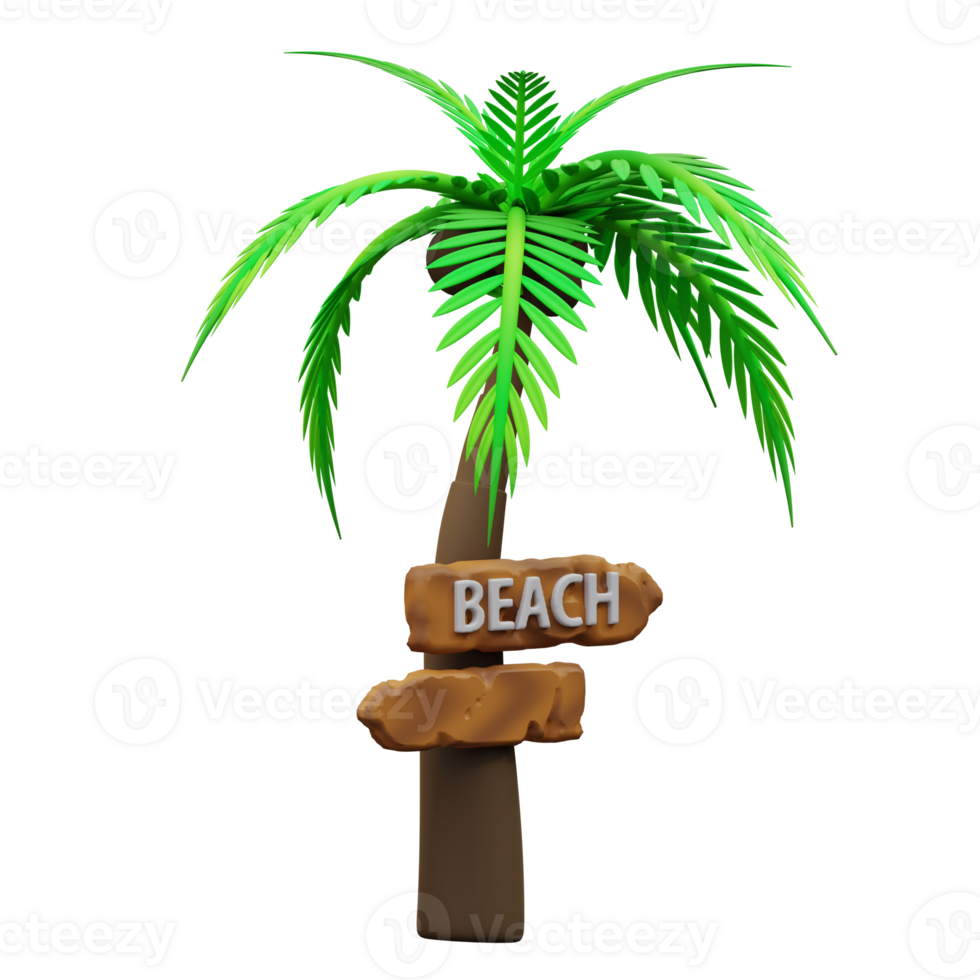 3d illustration of coconut trees and beach directions png