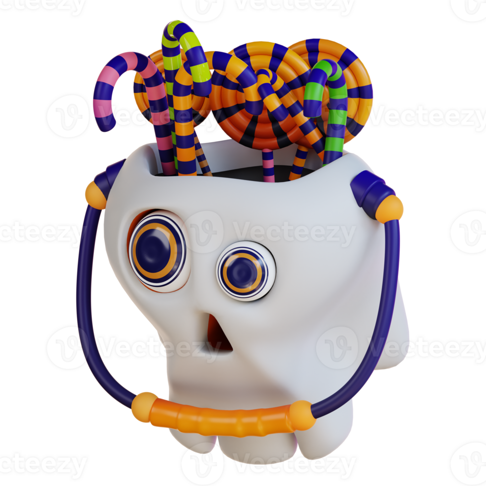 3d illustration of Halloweens skull and candy png