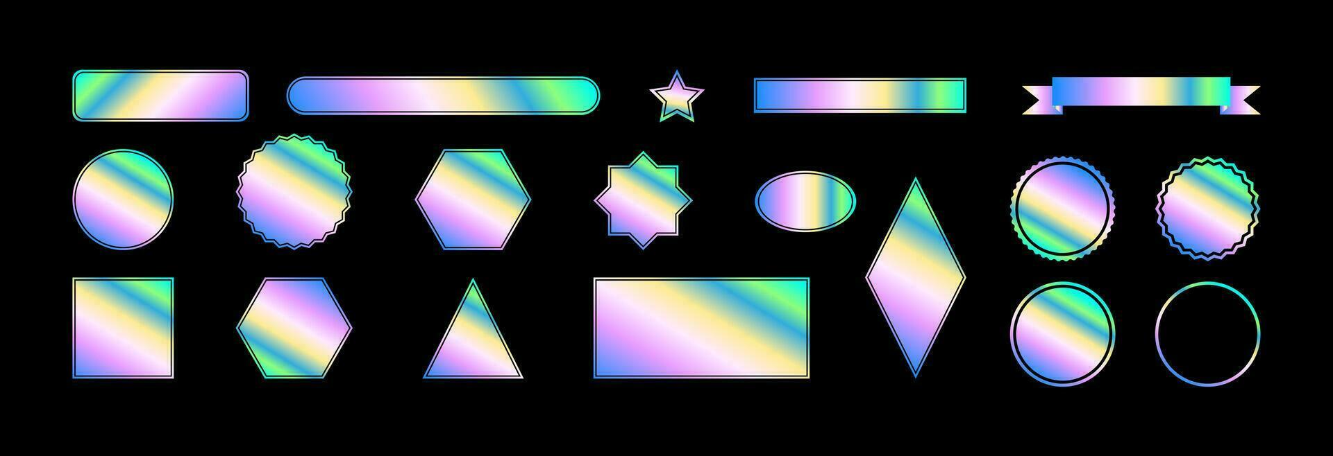 Set of geometric holographic retro futuristic stickers. vector