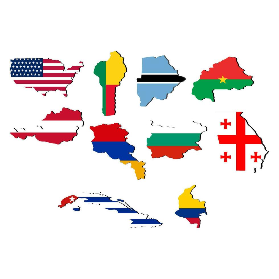 Set Of Country Map With Flag vector