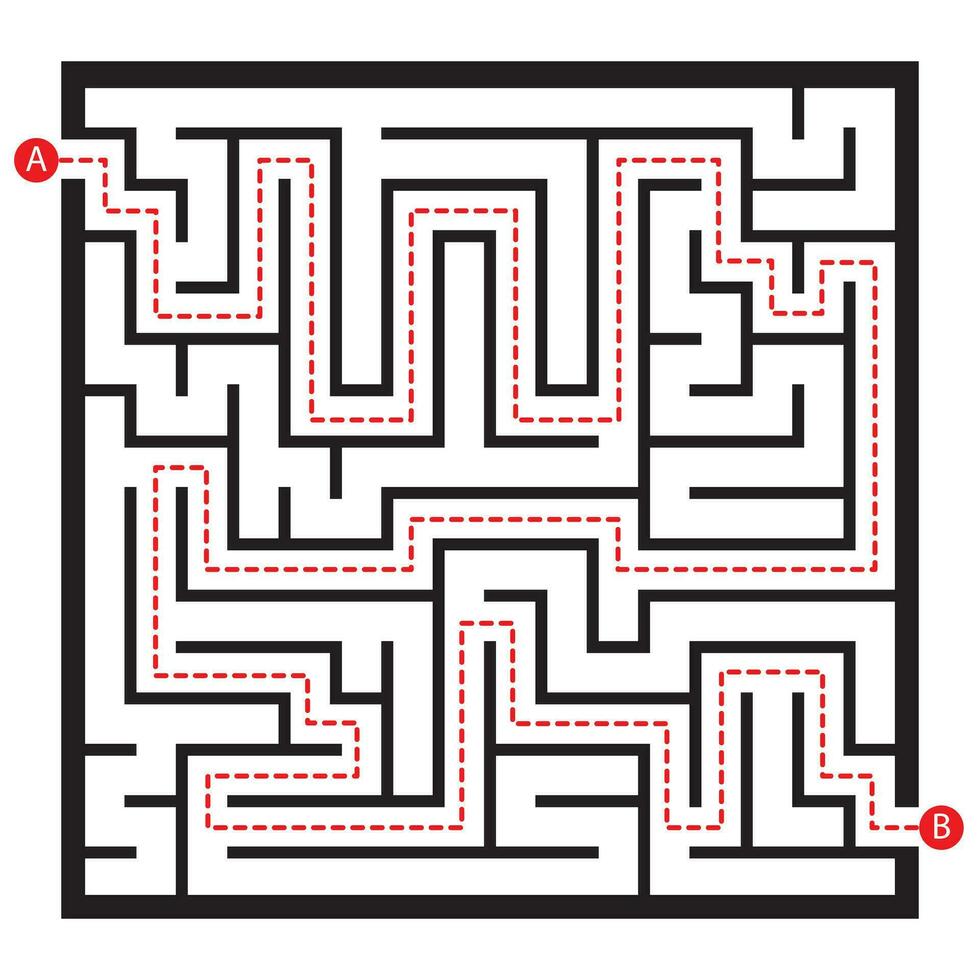 Square maze puzzle game,labyrinth vector illustration for kids.