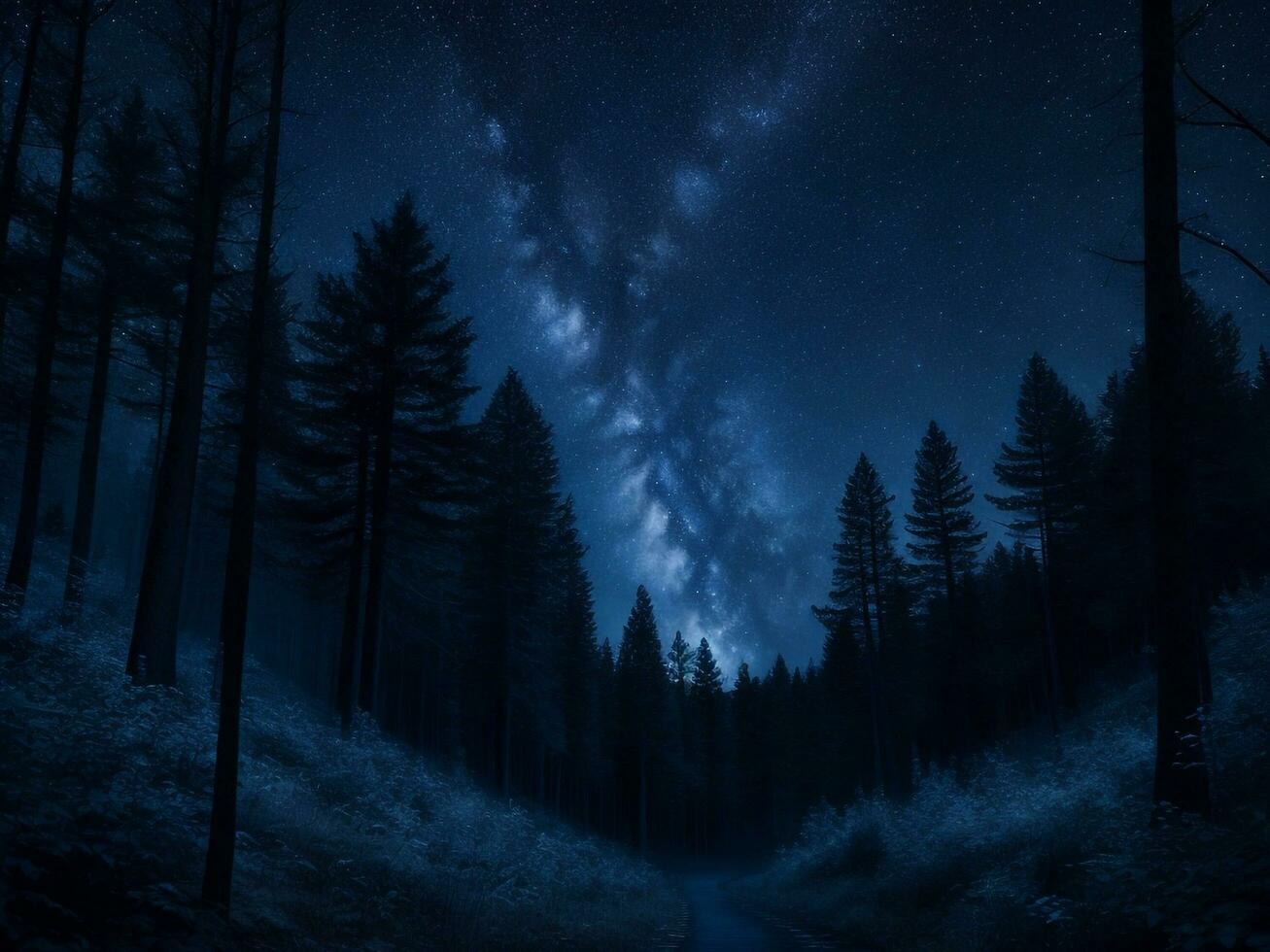 Mystical Moonlit Forest  Serene Nature Night Background, Ai Generative photo