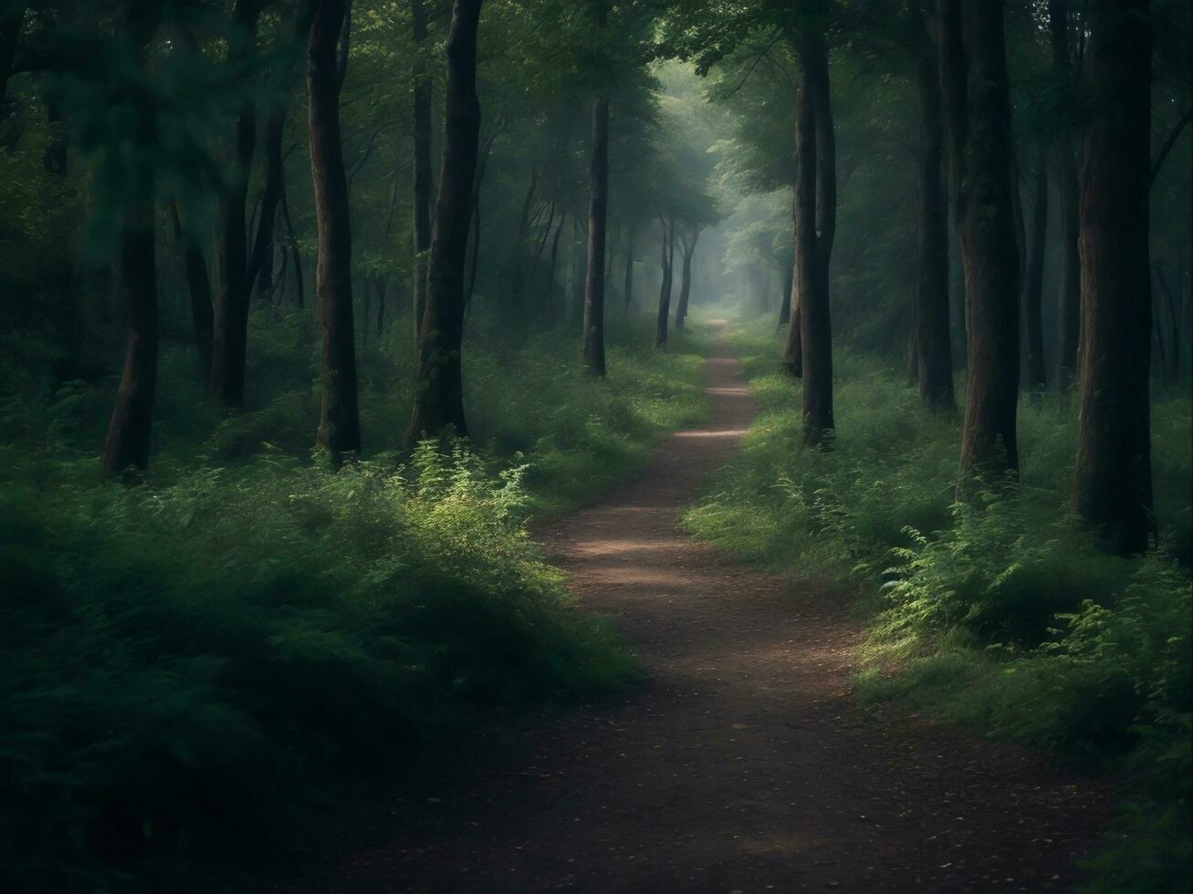 Beauty of a Misty Darkforest Capturing the Haunting Effects of Pollution, Generative Ai photo