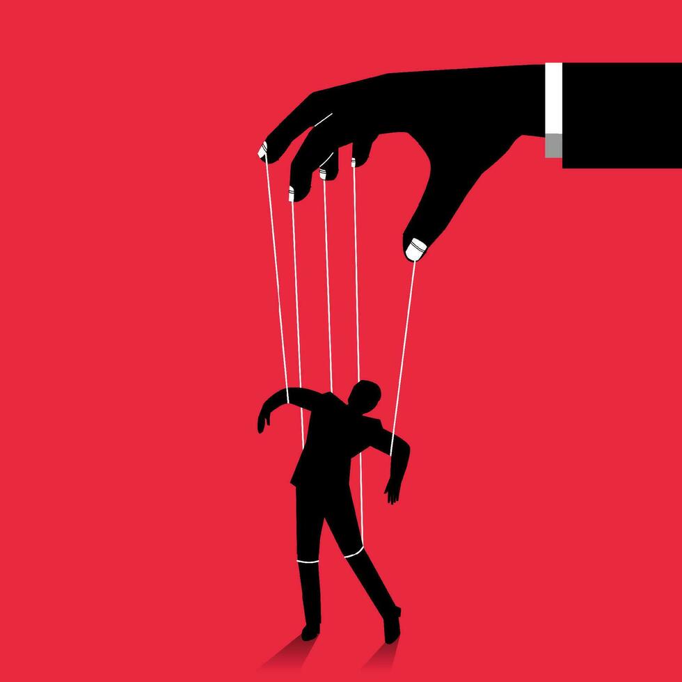 Dictator control or manipulator concept, boss puppet abuse manipulations, manipulative person, employer domination exploitation authority manipulator vector