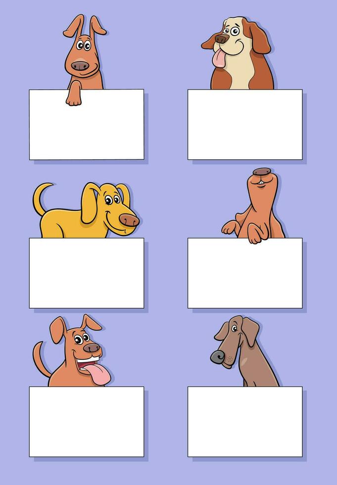 cartoon dogs and puppies with cards design set vector