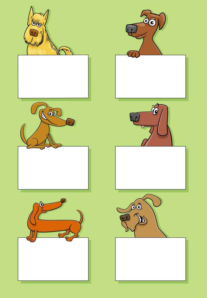 cartoon dogs and puppies with cards design set vector
