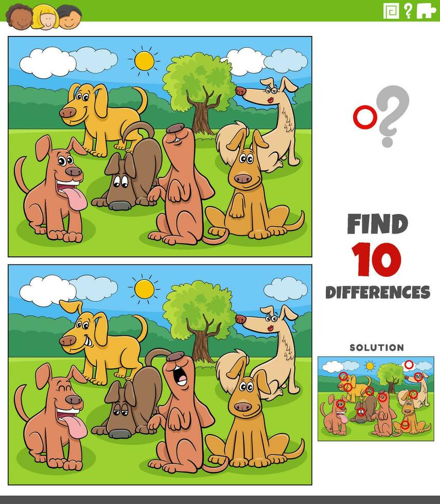 differences activity with cartoon dogs characters group vector