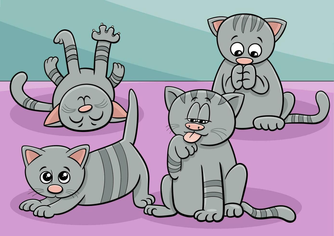 grupo de personajes de animales cómicos de gatos y gatitos de dibujos animados vector