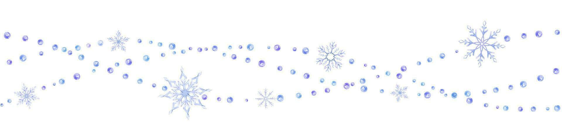 Snowflake, Snow, stars. Seamless border. Watercolor illustration drawn by hands. Isolated. For postcards, invitations, cards vector