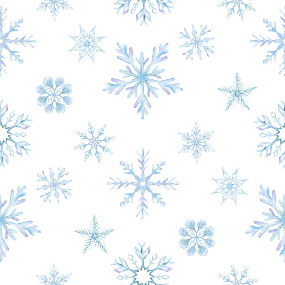 Snowflakes. Watercolor seamless pattern. Decorative winter background with vector