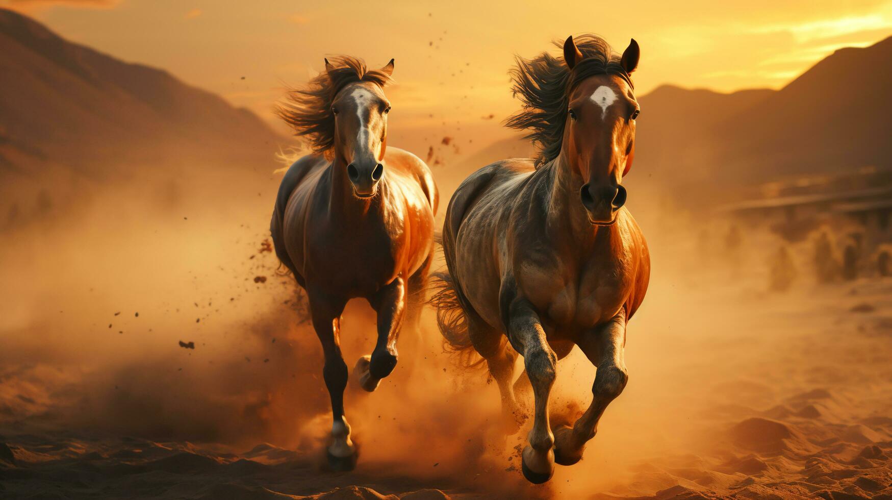 The horse is moving on the meadow, Generative Ai photo