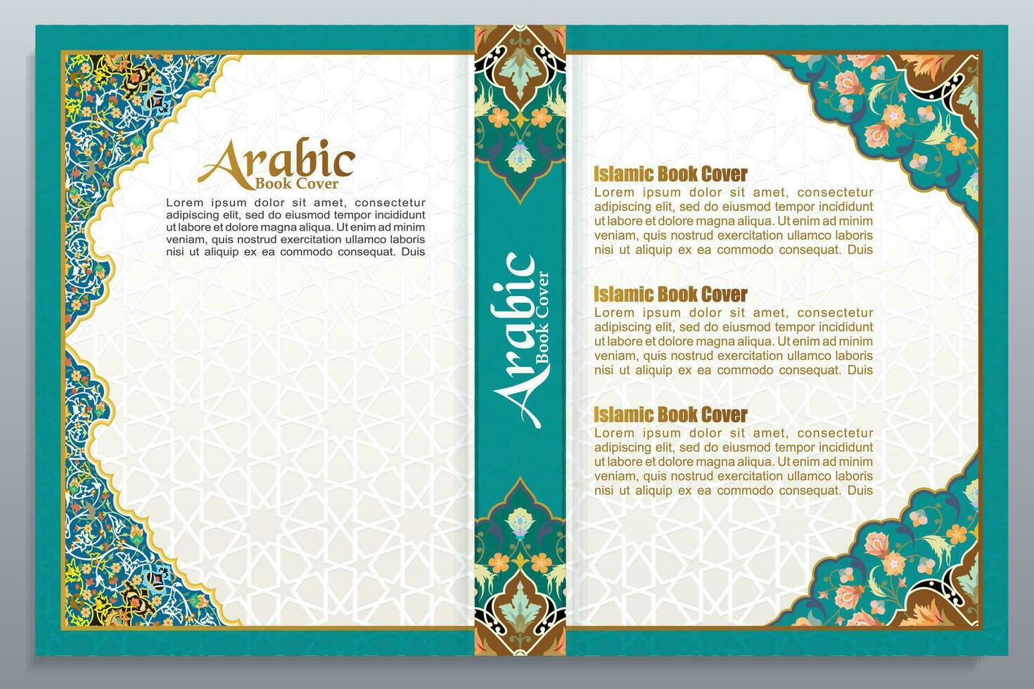 Arabic koran style book cover design, islamic pattern ornaments cover vector