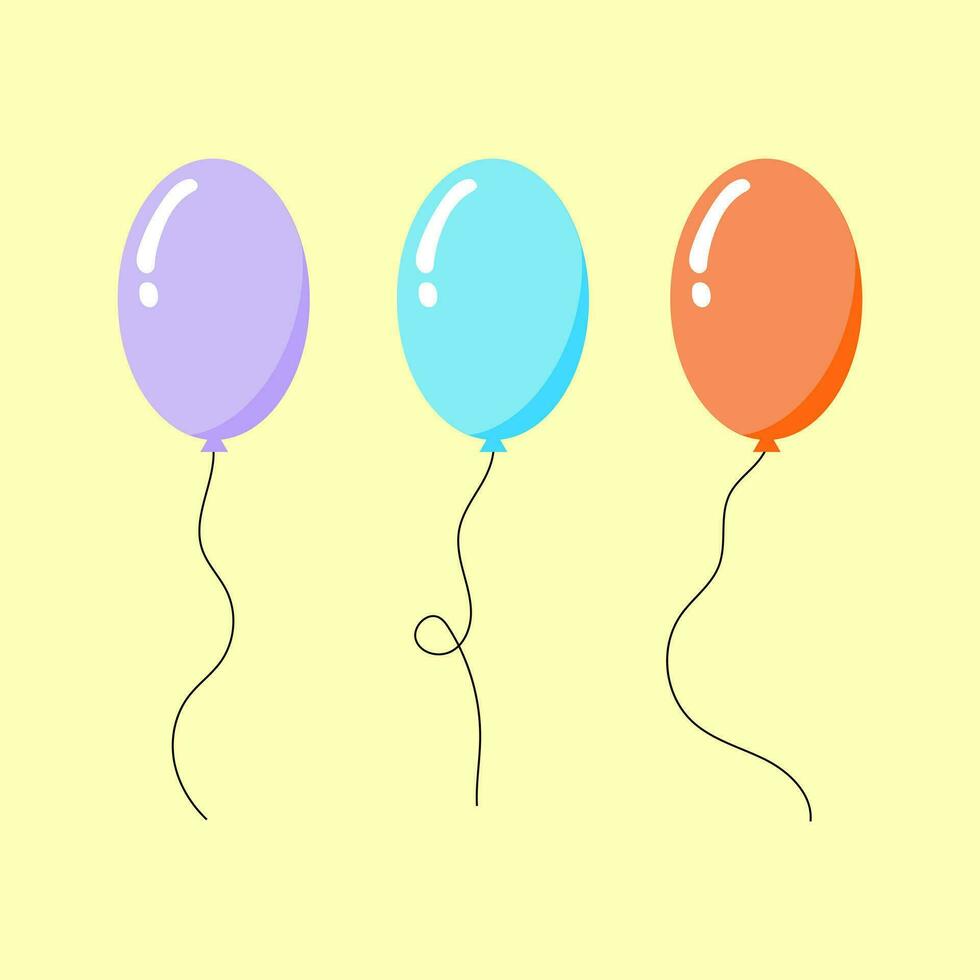 Cute tri-colored balloons floating on a yellow background. vector