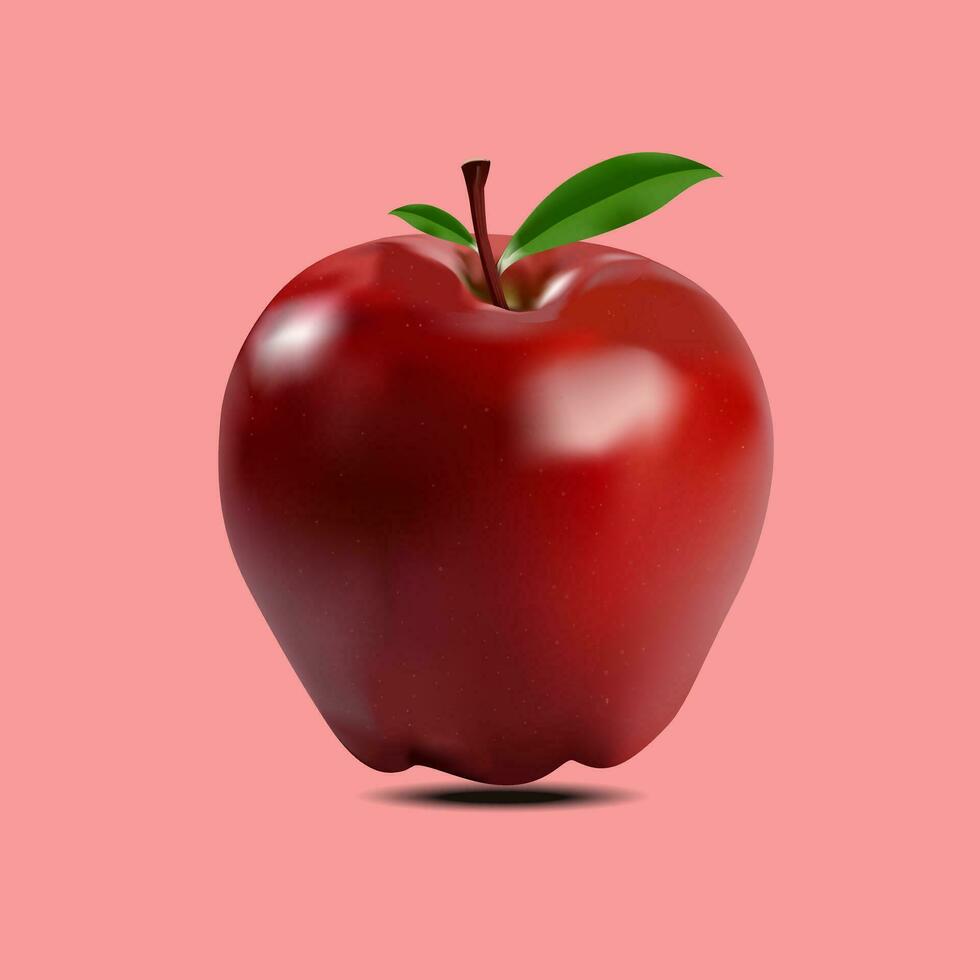 Red apple, fruit vector illustration Modern realistic style, apple on pink background.