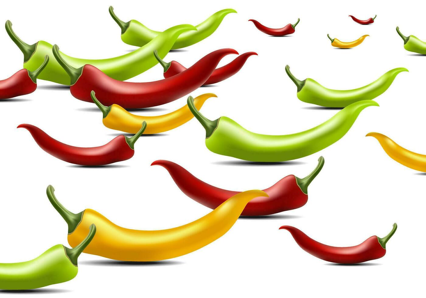 Multi-colored peppers, fruit and vegetable vector illustration Modern realistic style, chili peppers on white background.