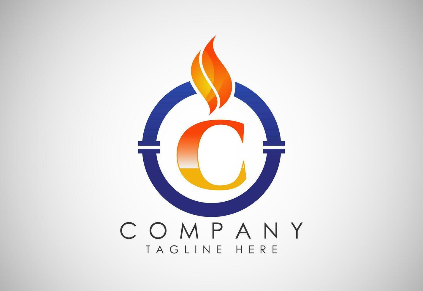 Inglés alfabeto C con fuego fuego y tubo. petróleo y gas industria logo diseño concepto. vector