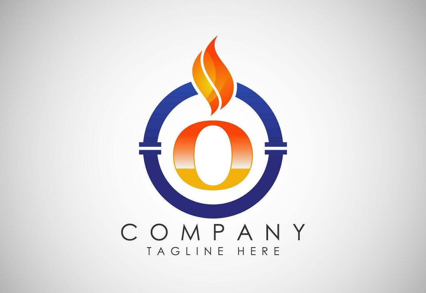 English alphabet O with fire flame and pipe. Oil and gas industry logo design concept. vector