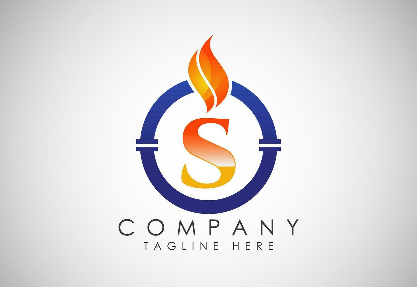 English alphabet S with fire flame and pipe. Oil and gas industry logo design concept. vector