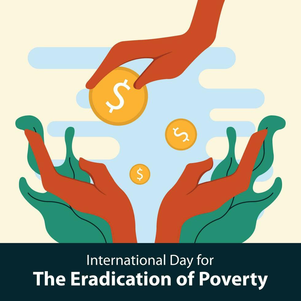illustration vector graphic of the hand above passes a dollar coin to the hand below, perfect for international day, the eradication of poverty, celebrate, greeting card, etc.