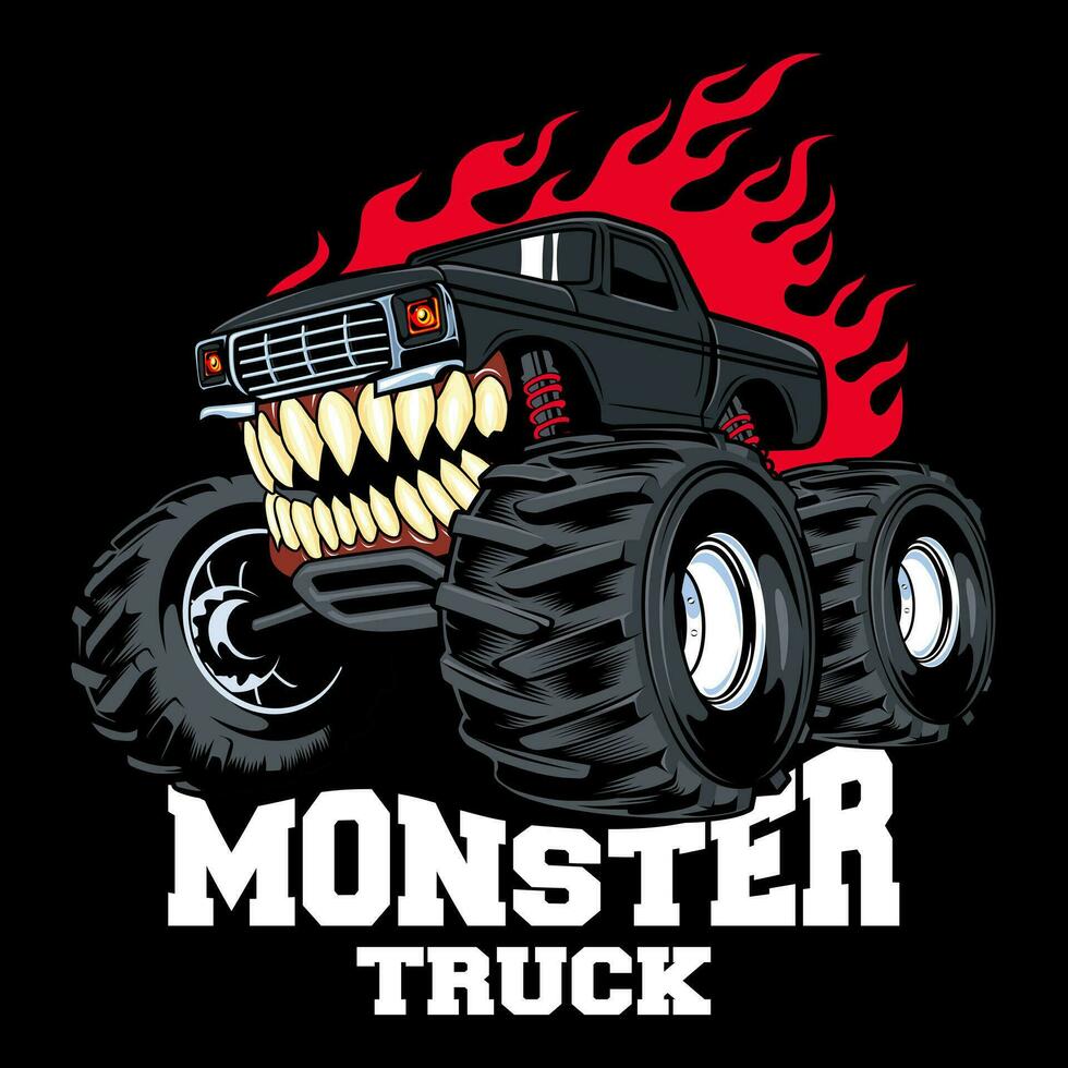 monster truck vector logo design inspiration, Design element for logo, poster, card, banner, emblem, t shirt. Vector illustration