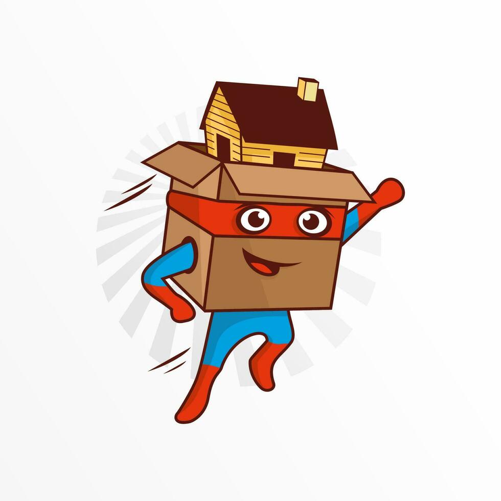 Cartoon illustration of moving super hero or box, Design element for logo, poster, card, banner, emblem, t shirt. Vector illustration