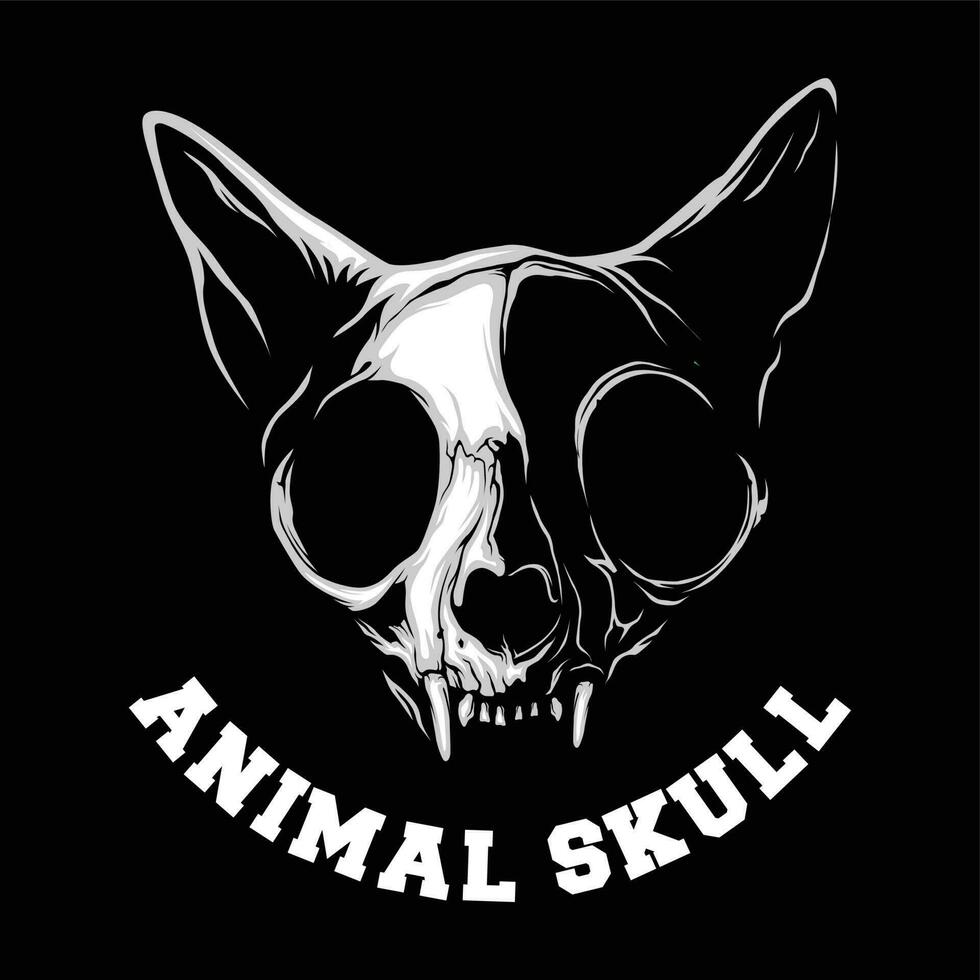 Cat skull, skull head of bison on white background Design element for logo, poster, card, banner, emblem, t shirt. Vector illustration.