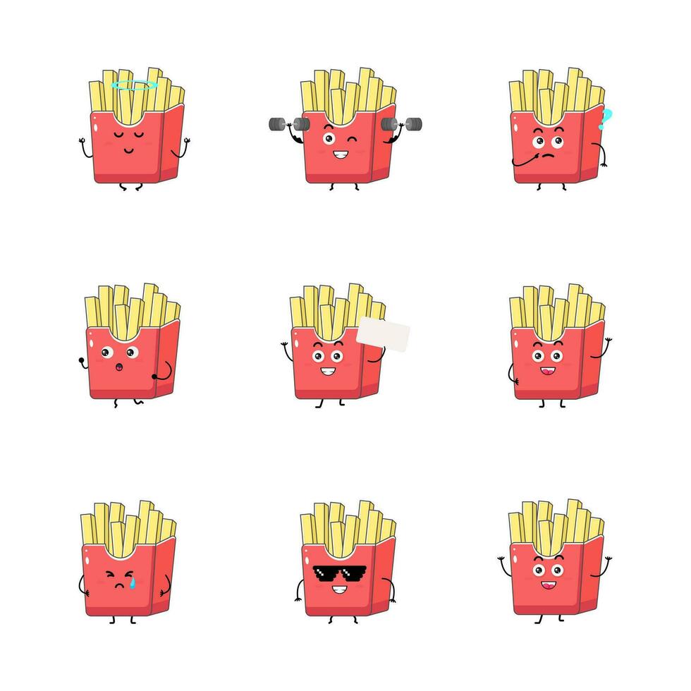 Cute french fries character vector illustration
