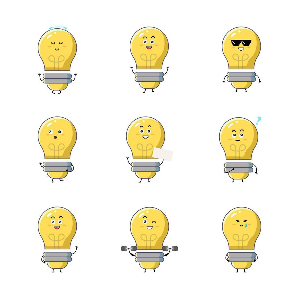 Cute light bulb character vector illustration