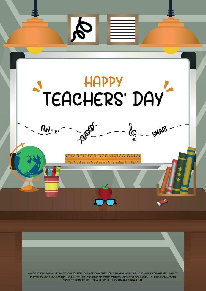 Poster Template Happy Teachers' Day With Classroom Themes Illustration V5 vector