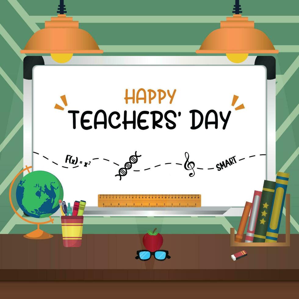 Social Media Template Happy Teachers' Day With Classroom Themes Illustration V5 vector