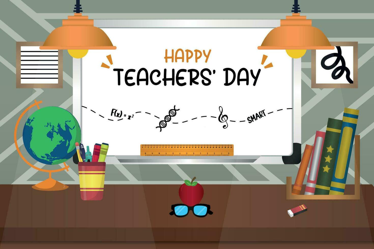 Vector Happy Teachers' Day With Classroom Themes Illustration V5