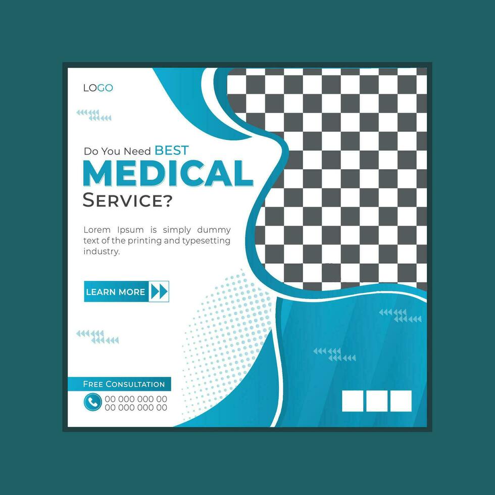 Medical social media post template, health banner template for social media, medical square ad design vector
