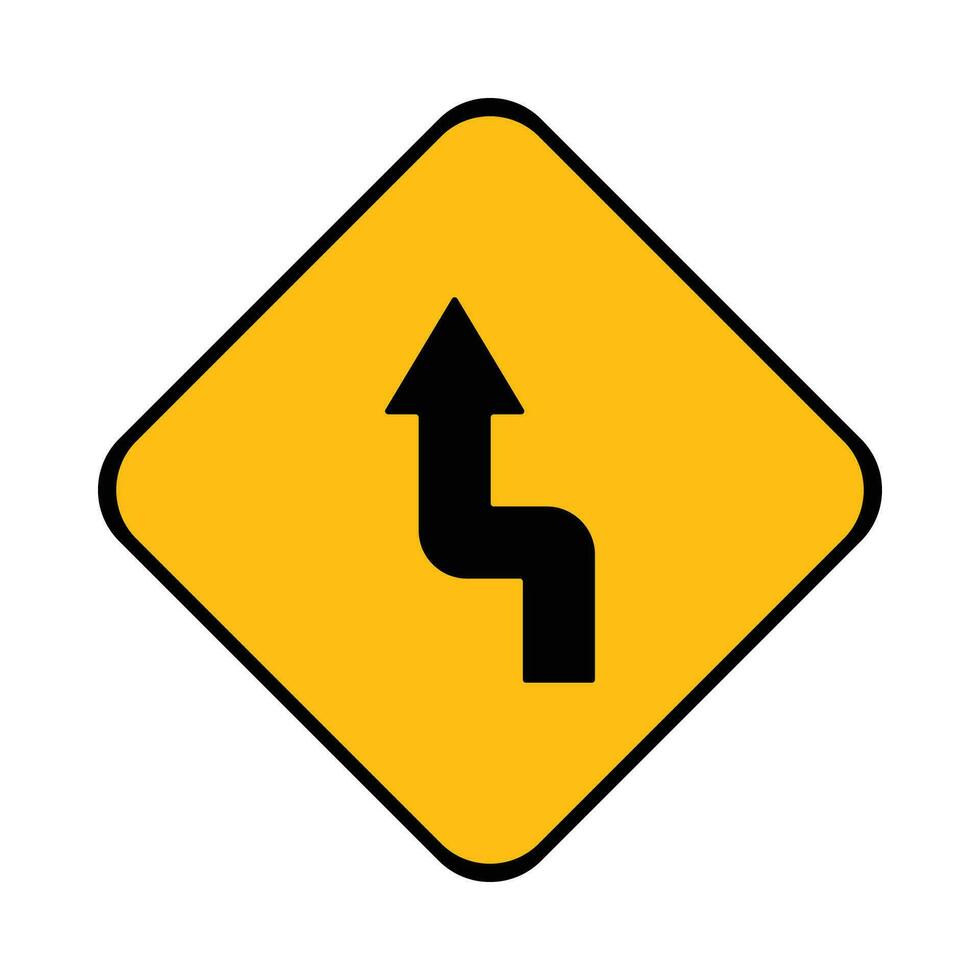 vector warning road sign traffic no bend. yellow background black design