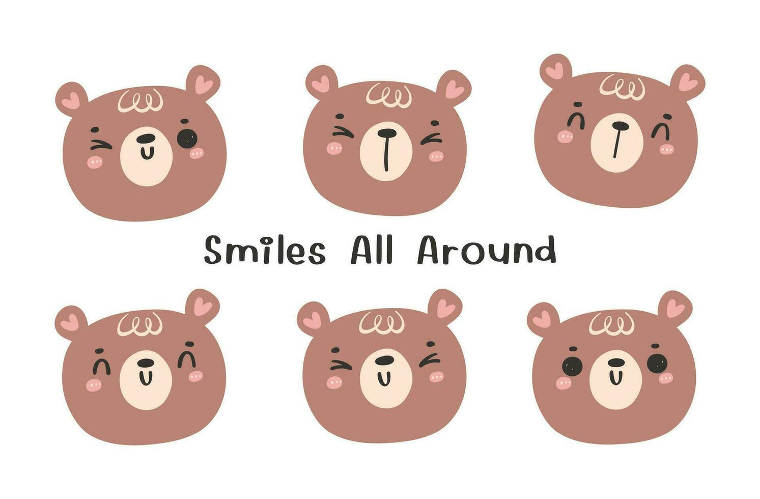 Cute Happy Bear Faces Emoji Cartoon characters. Hand-Drawn Doodle Illustration. Perfect for kids' art and animal lovers, greeting card, shirt printable. vector