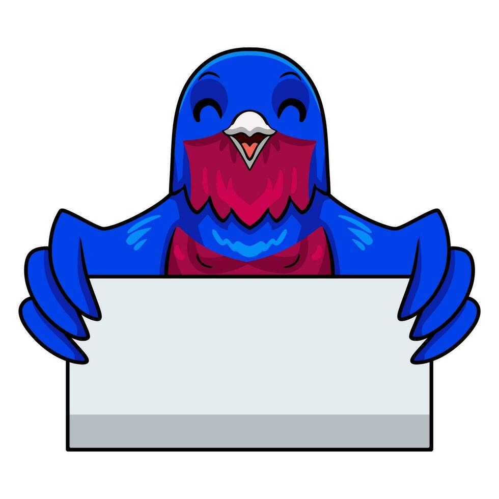 Cute banded cotinga bird cartoon holding blank sign vector